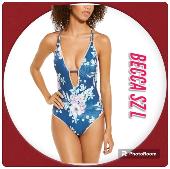 BECCA Other - BECCA Costa Rica Floral Printed Plunge One-Piece Swimsuit